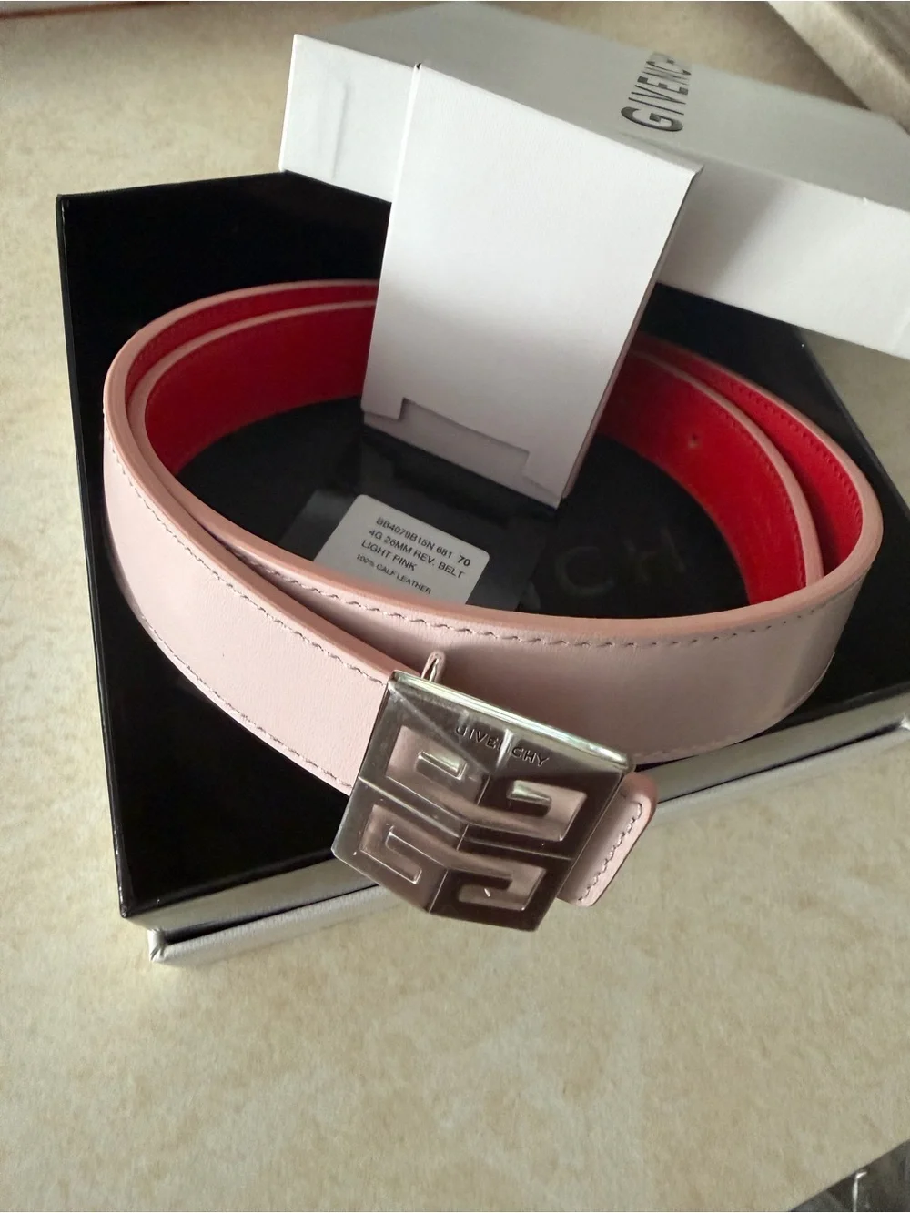 Givenchy Pink and Red Reversible Leather Belt